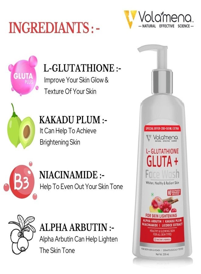 VOLAMENA WITH DEVICE Volamena L-Glutathione Face Wash | For Skin Brightening & Glow | Face Wash For women & Men 250 ml - Image 4