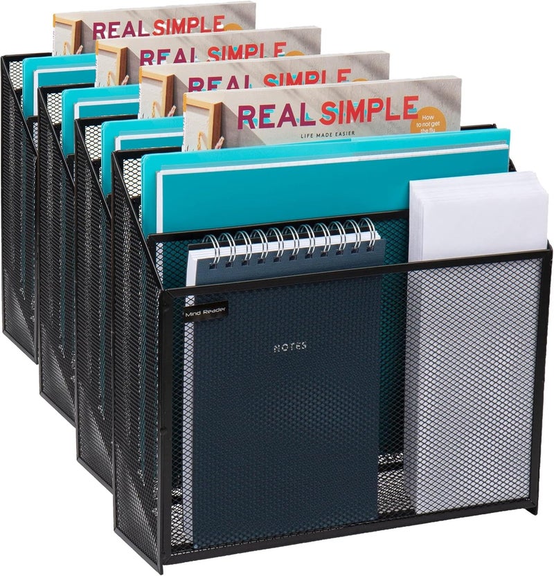 Mind Reader Metal Mesh File Organizer, Black | 3-Tier | Desktop | Modern Style | Pack of 4 - Image 1