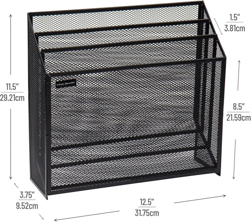 Mind Reader Metal Mesh File Organizer, Black | 3-Tier | Desktop | Modern Style | Pack of 4 - Image 3