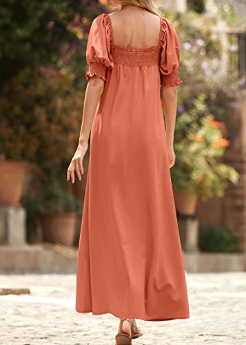 KIRUNDO Women 2025 Summer Maxi Dress Casual Loose Puff Sleeve Square Neck Maternity Flowy Long Beach Dresses with Pockets(Brick Red, Medium) - Image 5