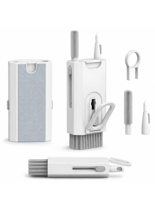 8-in-1 Electronics Cleaning Kit with Soft Keyboard Brush, Earbud Cleaning Tip, Microfiber Screen Wipe, Keycap Puller, Phone Stand and Empty Spray Function, White and Gray - Image 1