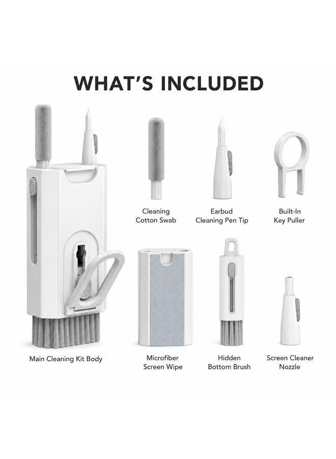 8-in-1 Electronics Cleaning Kit with Soft Keyboard Brush, Earbud Cleaning Tip, Microfiber Screen Wipe, Keycap Puller, Phone Stand and Empty Spray Function, White and Gray - Image 3