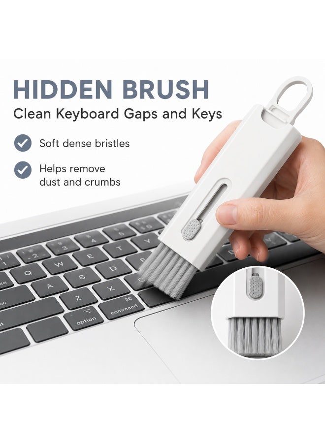 8-in-1 Electronics Cleaning Kit with Soft Keyboard Brush, Earbud Cleaning Tip, Microfiber Screen Wipe, Keycap Puller, Phone Stand and Empty Spray Function, White and Gray - Image 4