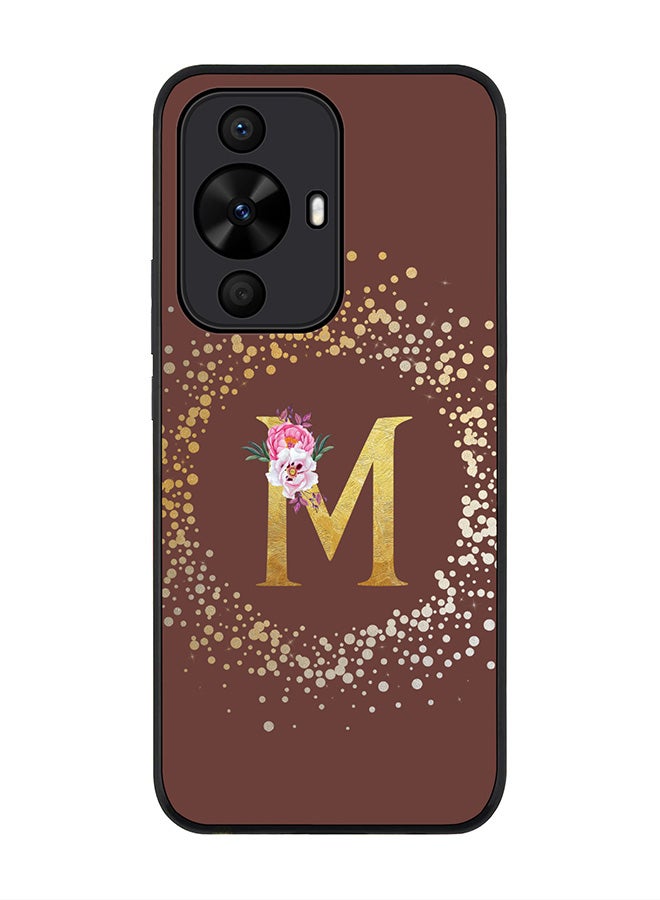 Stylizedd Rugged Black edge case for Huawei nova 12s / Huawei nova 11/ Huawei nova 12 Lite 4G,Custom Monogram Initial Letter Floral Pattern Alphabet - M (Brown) - Image 1