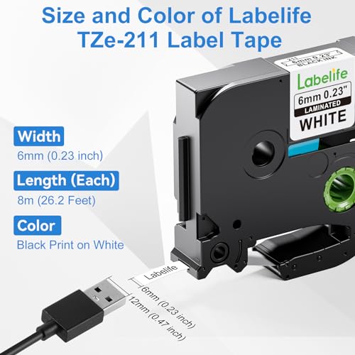 Labelife Replacement for Brother TZe-211 TZe211 P Touch Label Tape 6mm Label Maker Tape TZe TZ Tape 6mm 0.23 Laminated White for Brother PT-D220 PT-D210 PT-H110 PT-D400 PT-D600, 0.23 Inch, 4-Pack - Image 2