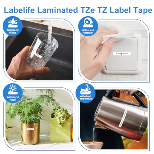 Labelife Replacement for Brother TZe-211 TZe211 P Touch Label Tape 6mm Label Maker Tape TZe TZ Tape 6mm 0.23 Laminated White for Brother PT-D220 PT-D210 PT-H110 PT-D400 PT-D600, 0.23 Inch, 4-Pack - Image 5