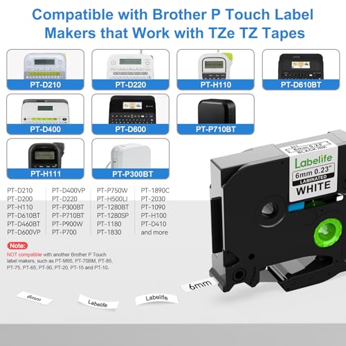 Labelife Replacement for Brother TZe-211 TZe211 P Touch Label Tape 6mm Label Maker Tape TZe TZ Tape 6mm 0.23 Laminated White for Brother PT-D220 PT-D210 PT-H110 PT-D400 PT-D600, 0.23 Inch, 4-Pack - Image 3