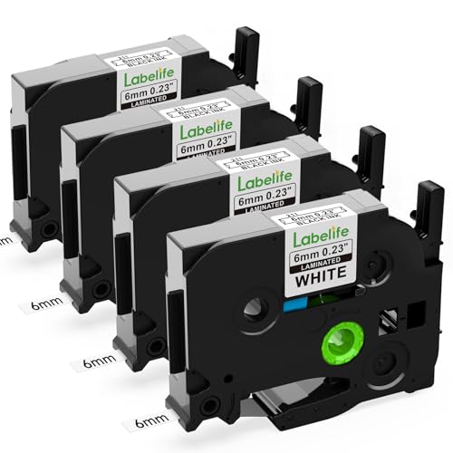 Labelife Replacement for Brother TZe-211 TZe211 P Touch Label Tape 6mm Label Maker Tape TZe TZ Tape 6mm 0.23 Laminated White for Brother PT-D220 PT-D210 PT-H110 PT-D400 PT-D600, 0.23 Inch, 4-Pack - Image 1