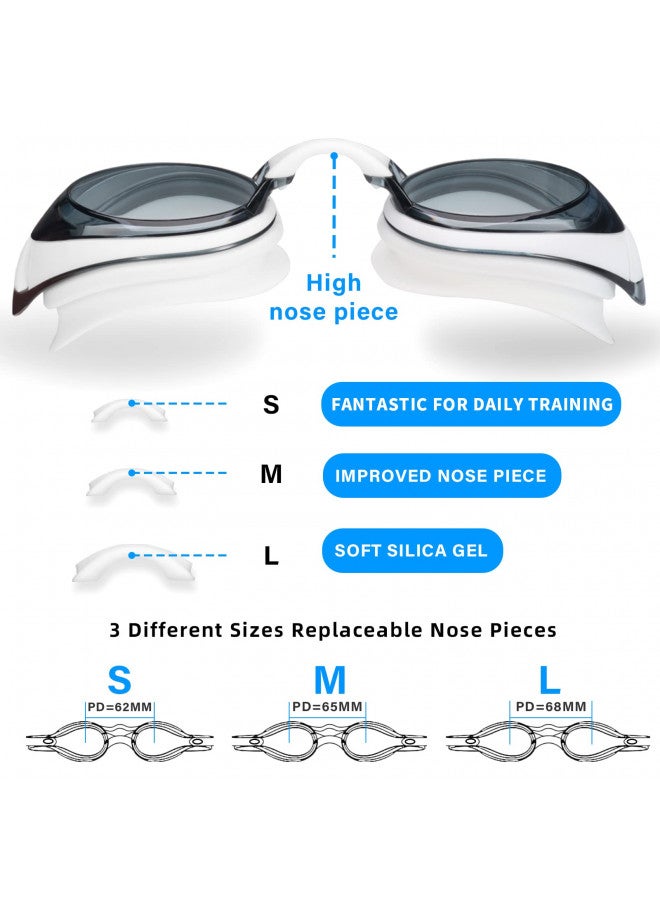 Seago نظارات سباحة قصيرة النظر من سيغو، نظارات سباحة قريبة النظر، مضادة للضباب، حماية من الأشعة فوق البنفسجية، تناسب الرجال والنساء والشباب، لا تسرب، رؤية واضحة، نظارات سباحة للمسبح، عدسات مسطحة ملونة مع 3 قطع أنف. - Image 2