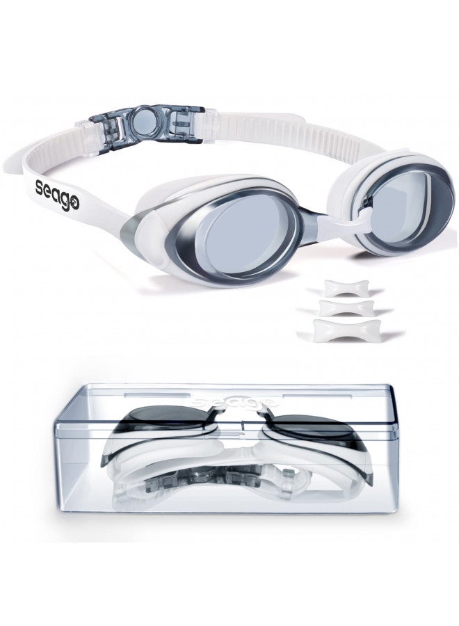 Seago نظارات سباحة قصيرة النظر من سيغو، نظارات سباحة قريبة النظر، مضادة للضباب، حماية من الأشعة فوق البنفسجية، تناسب الرجال والنساء والشباب، لا تسرب، رؤية واضحة، نظارات سباحة للمسبح، عدسات مسطحة ملونة مع 3 قطع أنف. - Image 1