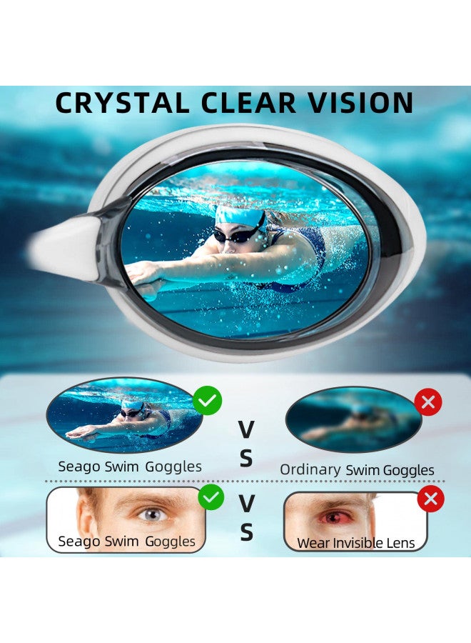 Seago نظارات سباحة قصيرة النظر من سيغو، نظارات سباحة قريبة النظر، مضادة للضباب، حماية من الأشعة فوق البنفسجية، تناسب الرجال والنساء والشباب، لا تسرب، رؤية واضحة، نظارات سباحة للمسبح، عدسات مسطحة ملونة مع 3 قطع أنف. - Image 3