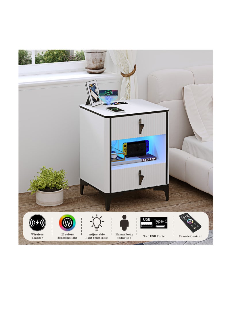 Generic Smart Bedside Table | Modern Nightstand End Table | Sofa Side Table with Wireless Charging & Motion Sensor LED Light - Dimmable Lighting for Bedroom, Living Room & Office - USB/Type-C Ports（White）  - Image 3