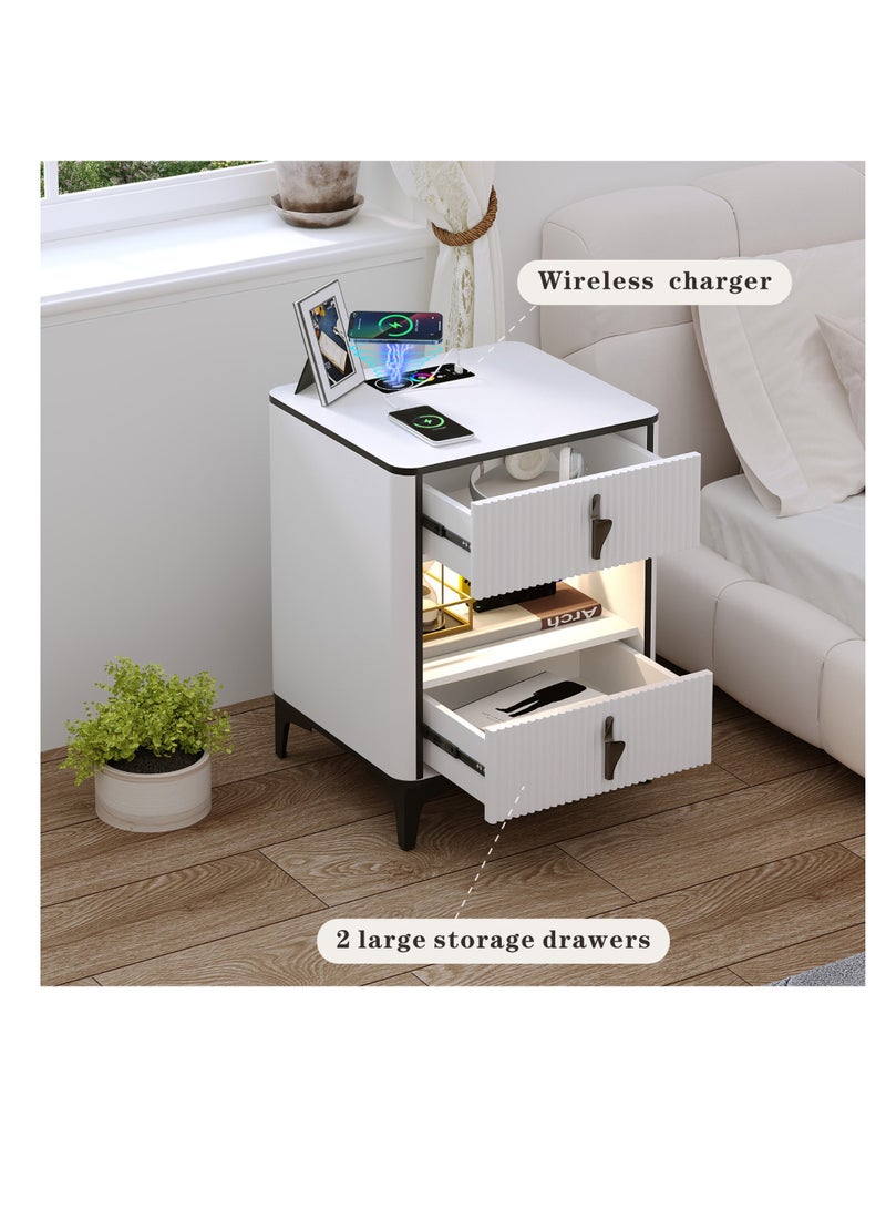 Generic Smart Bedside Table | Modern Nightstand End Table | Sofa Side Table with Wireless Charging & Motion Sensor LED Light - Dimmable Lighting for Bedroom, Living Room & Office - USB/Type-C Ports（White）  - Image 4