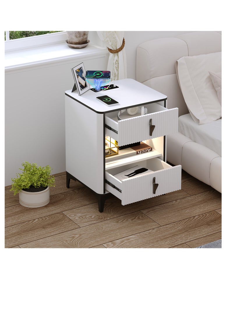 Generic Smart Bedside Table | Modern Nightstand End Table | Sofa Side Table with Wireless Charging & Motion Sensor LED Light - Dimmable Lighting for Bedroom, Living Room & Office - USB/Type-C Ports（White）  - Image 5