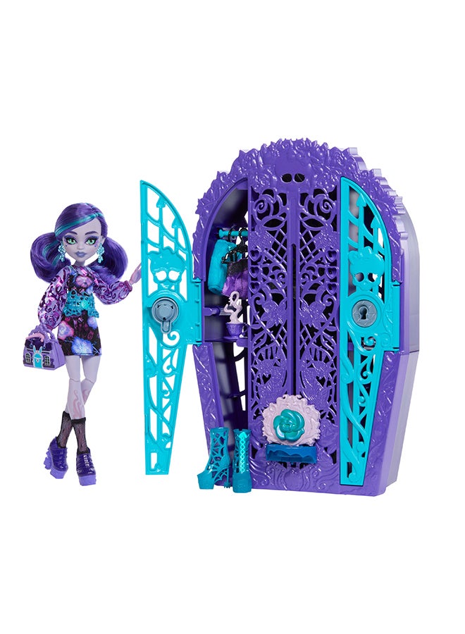 MONSTER HIGH Garden Mysteries Twyla with Reveal Closet & 19+ Tea Party Surprises like Clothes, Skulltimate Secrets Doll & Accessories Set - Image 1