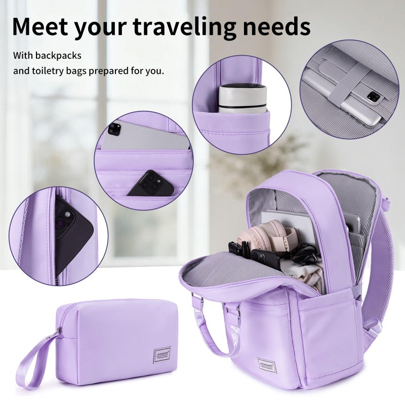 LARVENDER Carry On Luggage Set 22x14x9 Airline Approved, Expandable 20 Inch Carry-On Suitcases With Wheels, Lightweight Luggage Sets 3 Pieces With Backpack, Lavender - Image 5