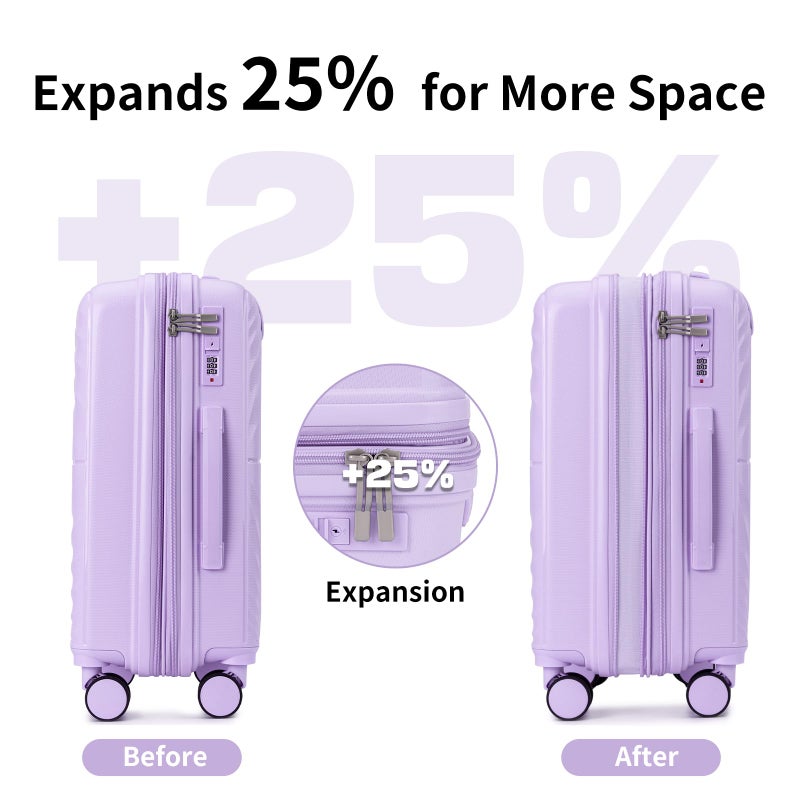 LARVENDER Carry On Luggage Set 22x14x9 Airline Approved, Expandable 20 Inch Carry-On Suitcases With Wheels, Lightweight Luggage Sets 3 Pieces With Backpack, Lavender - Image 3