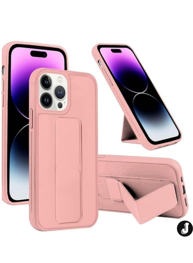 JAJEEK iPhone 16 Pro Pink Magnetic Car Mount Kickstand Case – Premium Silicone with Vertical & Horizontal Hand Strap and Multi-Stand Functionality - Image 1