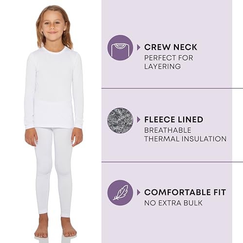 Rocky Thermal Underwear Kids Girls Thermal Underwear Set Long Johns kid Thermals Kid Base Layer kids thermals top bottom set Winter Clothes Shirt Pants Ski/Extreme Cold (White, Medium) - Image 2
