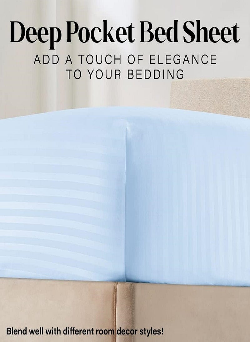 Blueberry Single Size Stripe Bed Sheet Set 100% Cotton Premium Quality 90x190+15cm - Image 2