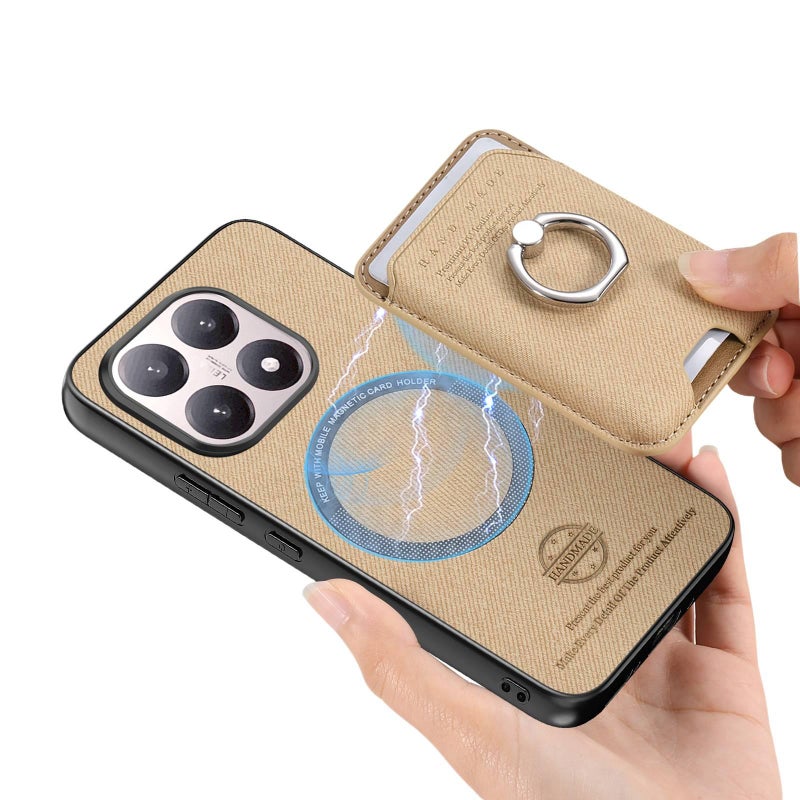 BB Leather Texture MagSafe Case for Redmi Note 15 with Card Holder and Drop Protection plus Shockproof plus Kickstand plus Strong Magnetic in Khaki - Image 1