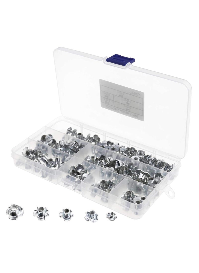 SING F LTD SING F LTD Set of 120pcs Captive T Nuts M3 M4 M5 M6 M8 Thread Built Nuts Speaker Furniture Nuts 4 Pronged for Furniture  - Image 1