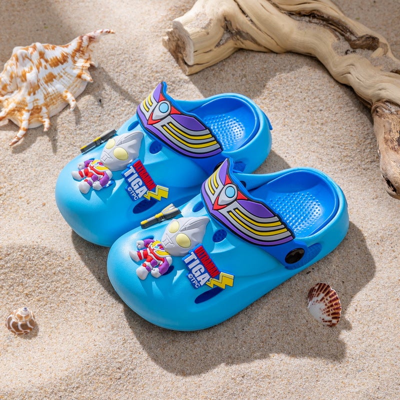 Ultraman Cave Shoes Boys Outdoor Toe Cartoon Beach Shoes Slippers Sandals Degas Sky Blue