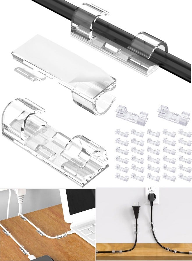 مشابك تنظيم الكابلات الشفافة ذاتية اللصق (40 قطعة – مقاس متوسط) – مشابك أسلاك قوية للحوائط والمكاتب والسيارة – لتنظيم كابلات الشواحن، أسلاك التلفزيون والكمبيوتر والراوتر – لإدارة الأسلاك تحت المكتب – خطافات لاصقة قوية لتعليق الإضاءة، اللمبات الخيطية، إضاءة الزينة والديكورات – مقاومة للماء للاستخدام الداخلي والخارجي – سهلة التركيب بدون أدوات وتحافظ على ترتيب الأسلاك ومنع التشابك - Image 1