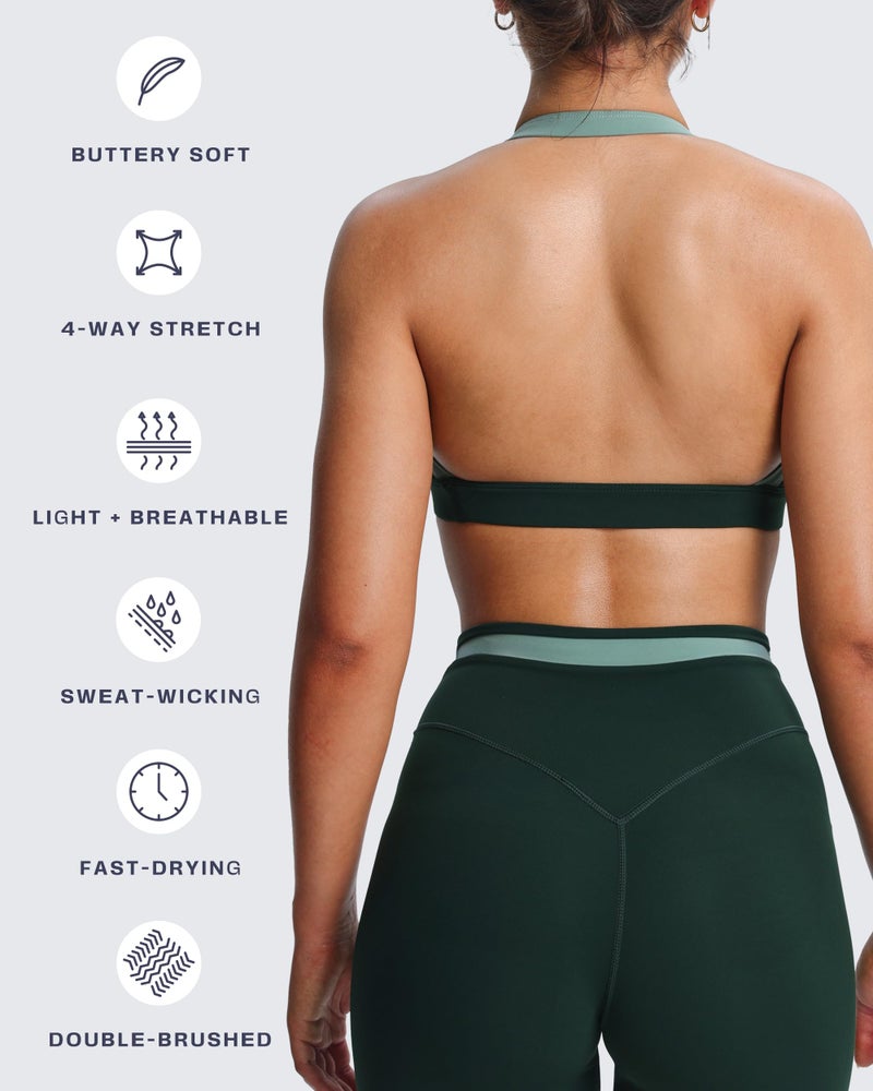 Aoxjox Women's Color Block Halter Workout Sports Bras Fitness Athletic Vanessa Bra Yoga Crop Tank (Forest Green/Sage Green, Large) - Image 4