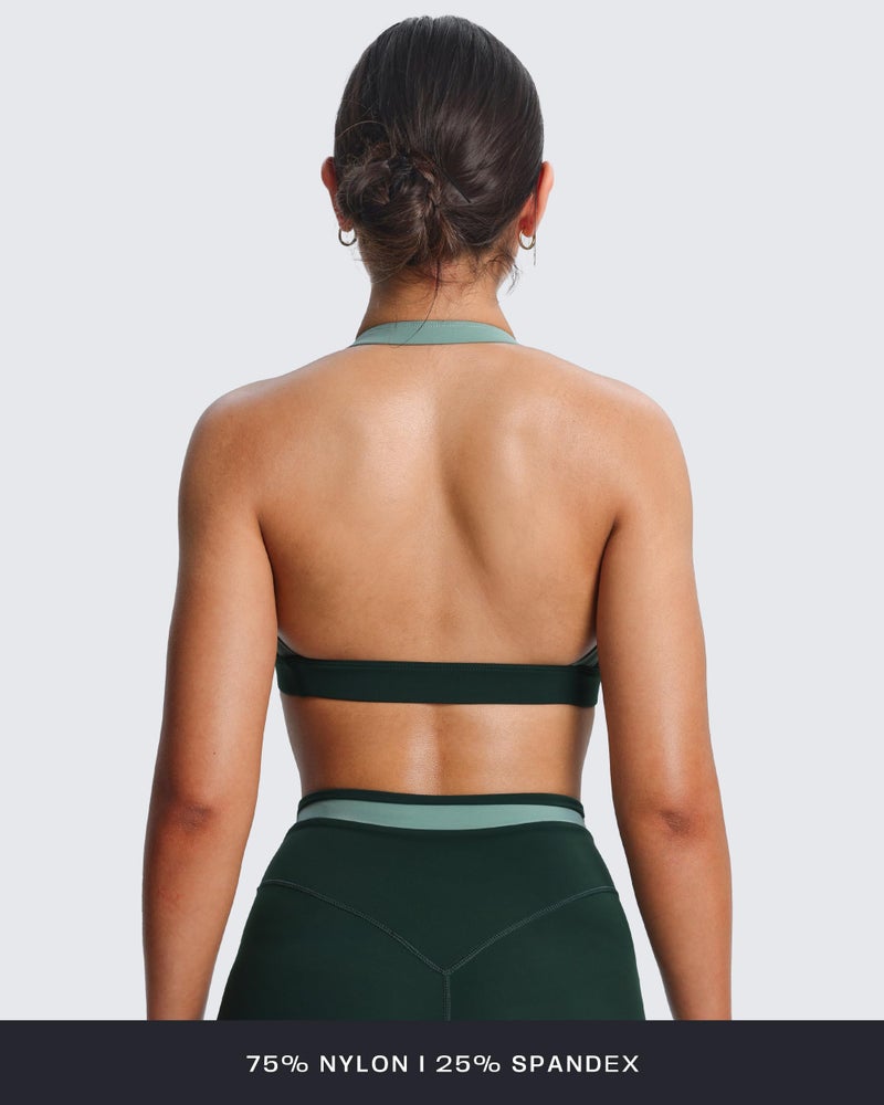 Aoxjox Women's Color Block Halter Workout Sports Bras Fitness Athletic Vanessa Bra Yoga Crop Tank (Forest Green/Sage Green, Large) - Image 3