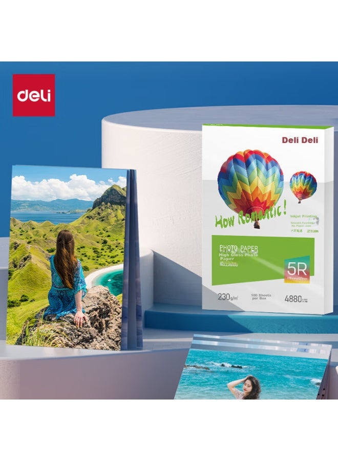 Deli Inch 230g High Gloss Photo Paper, Color Inkjet Printing Paper, High Gloss Photo Paper, 100 Sheets/box, Zx006 - Image 1
