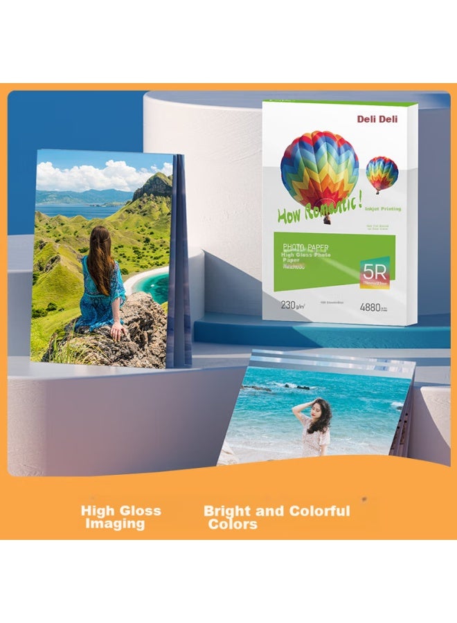 Deli Inch 230g High Gloss Photo Paper, Color Inkjet Printing Paper, High Gloss Photo Paper, 100 Sheets/box, Zx006 - Image 2