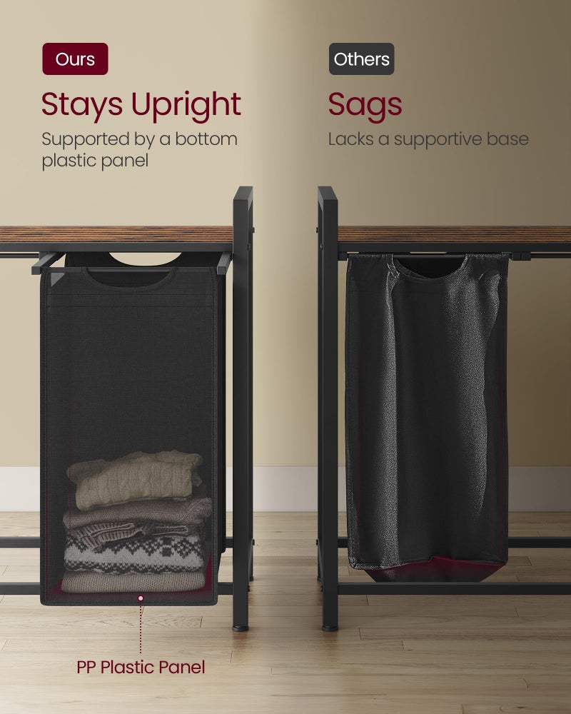 VASAGLE Laundry Hamper, Laundry Basket, Laundry Sorter with 2 Pull-Out and Removable Bags, Shelf, Metal Frame, 2 x 12.1 Gallons (46 L), 28.8 x 13 x 28.4 Inches, Bicolor and Rustic Brown UBLH201X01 - Image 5