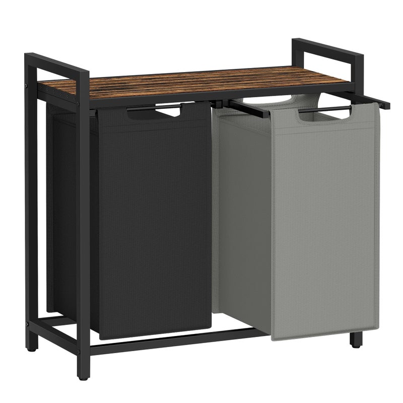 VASAGLE Laundry Hamper, Laundry Basket, Laundry Sorter with 2 Pull-Out and Removable Bags, Shelf, Metal Frame, 2 x 12.1 Gallons (46 L), 28.8 x 13 x 28.4 Inches, Bicolor and Rustic Brown UBLH201X01 - Image 1