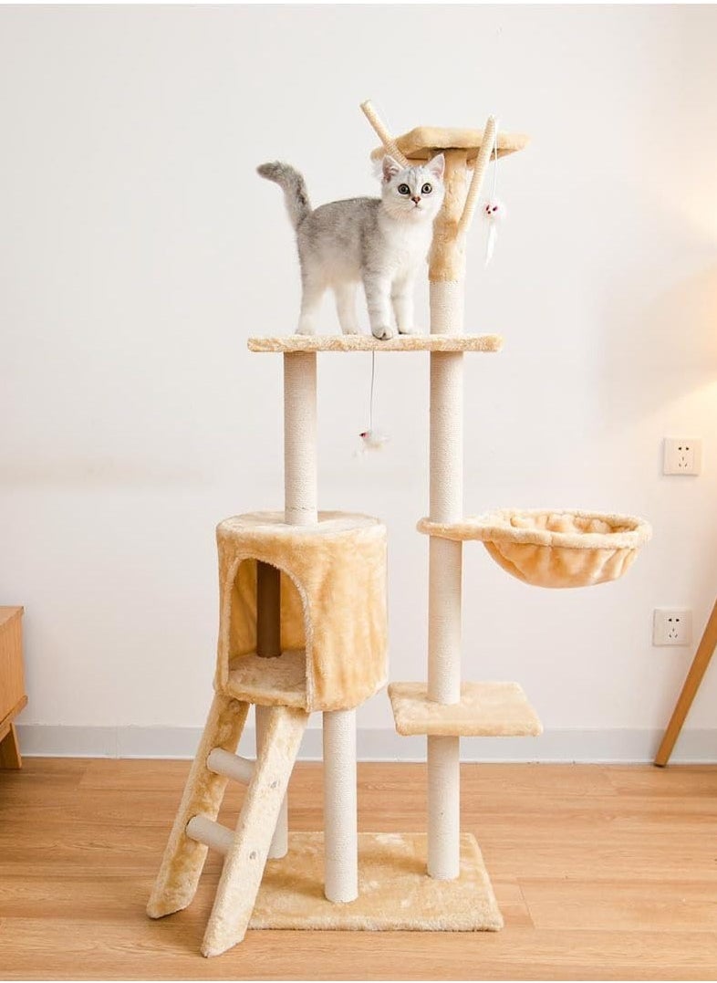 Upgrade Cat Tree, 135cm Multi-Level Cat Condo with Scratching Posts, Top Perch and Ladder for Kittens for Kitty Kitten