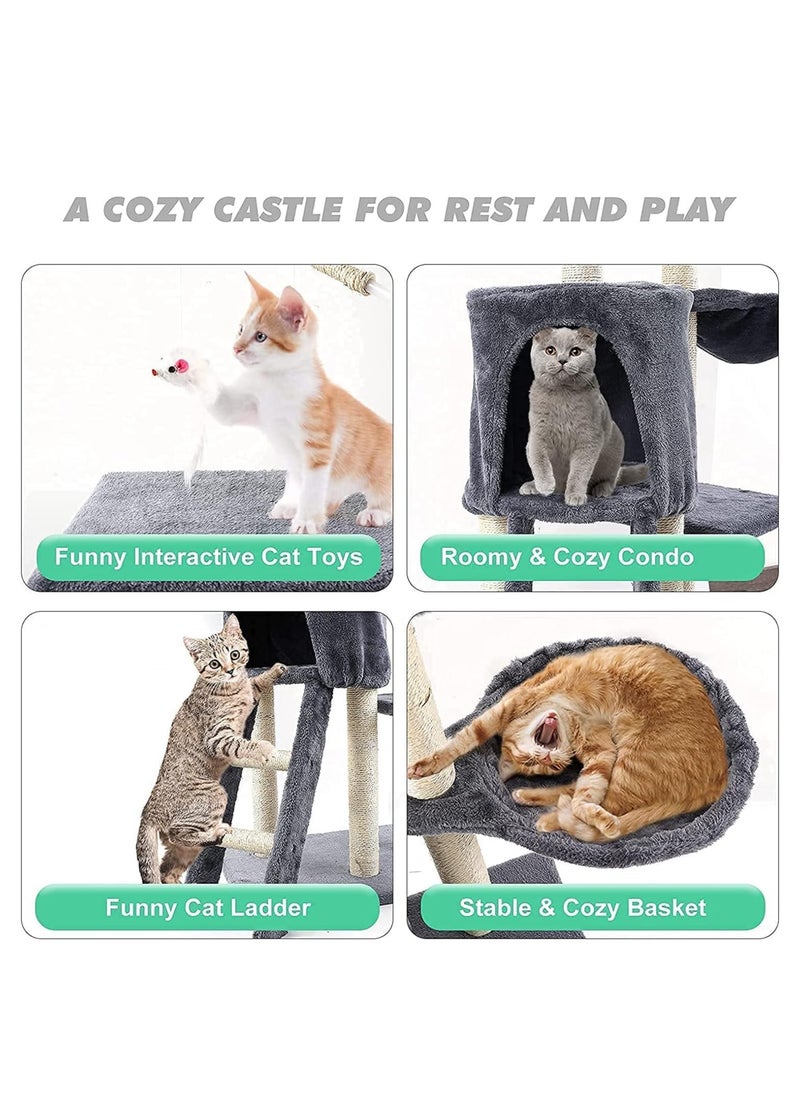 Upgrade Cat Tree, 135cm Multi-Level Cat Condo with Scratching Posts, Top Perch and Ladder for Kittens for Kitty Kitten