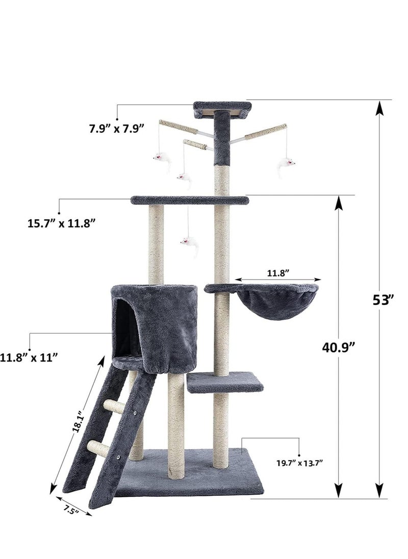 Upgrade Cat Tree, 135cm Multi-Level Cat Condo with Scratching Posts, Top Perch and Ladder for Kittens for Kitty Kitten