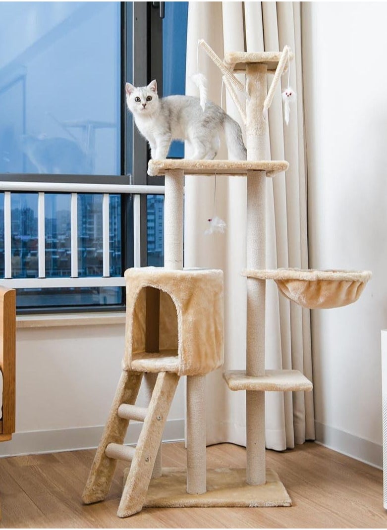 Upgrade Cat Tree, 135cm Multi-Level Cat Condo with Scratching Posts, Top Perch and Ladder for Kittens for Kitty Kitten
