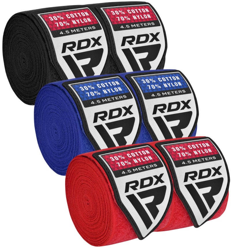 RDX Boxing Hand Wraps 4.5M / 180 Inches â€“ Mexican Style Semi-Elastic MMA Inner Gloves - Wrist Support for Muay Thai, Kickboxing, BJJ, Karate - Thumb Loop & Hook and Loop Closure - Cotton & Nylon Blend - Image 1