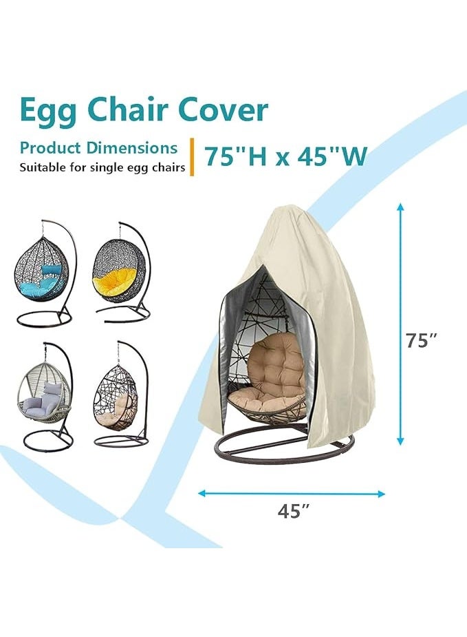 Patio Egg Chair Cover, Waterproof Swing Egg Chair Cover with Zipper, Wind-proof Patio Swing Chair Cover with Bottom Buckle, Outdoor Single Seat Egg Chair Covers, Beige - Image 4