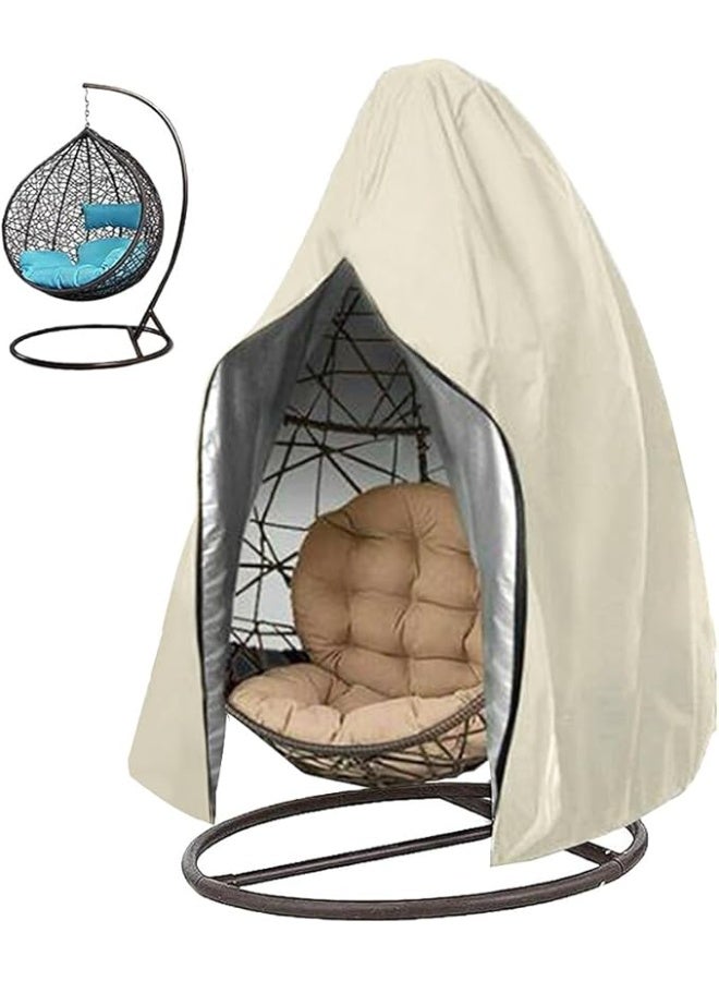 Patio Egg Chair Cover, Waterproof Swing Egg Chair Cover with Zipper, Wind-proof Patio Swing Chair Cover with Bottom Buckle, Outdoor Single Seat Egg Chair Covers, Beige - Image 1