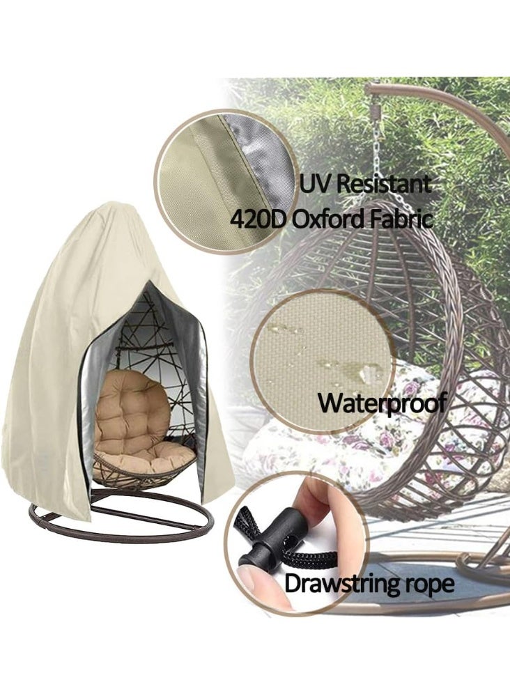 Patio Egg Chair Cover, Waterproof Swing Egg Chair Cover with Zipper, Wind-proof Patio Swing Chair Cover with Bottom Buckle, Outdoor Single Seat Egg Chair Covers, Beige - Image 2