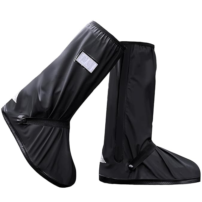 Rain Shoes Cover Waterproof for Men Women Rainy Season (Size-L | 40-42 | 30.5cm) Reusable Anti-Slip Rubber Overshoes TPE Sole Boots Elastic Design Outdoor Footwear Protector (1 Pair | Black)