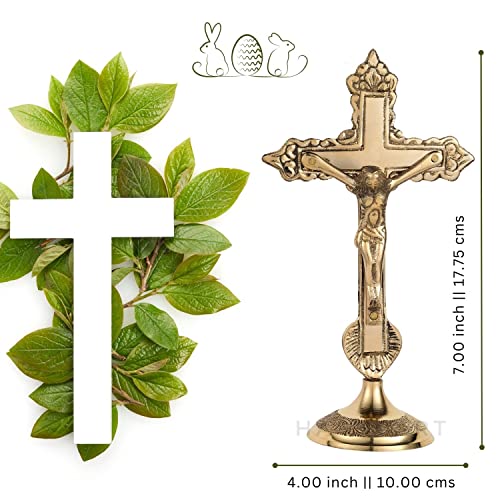 Hashcart Brass Crucifix Cross for Table - Catholic Standing Crucifix for Altar - Brass Jesus Christ Statue for Home Office Church Christian Decor [ 6 inch - Image 3