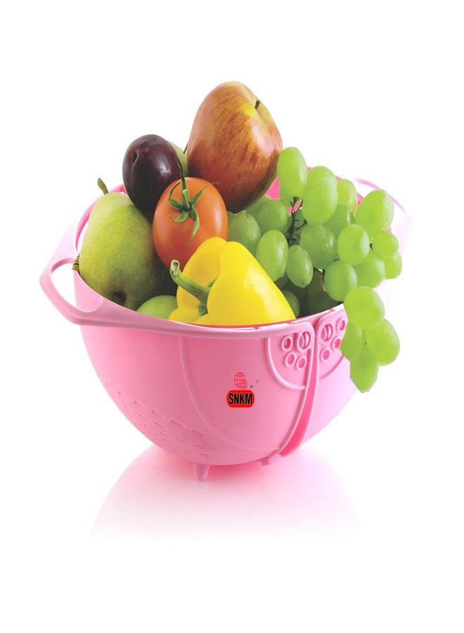 SNKM™ - Plastic Food Cover Washing Bowl Drain Basket | Rice,Dal, Pulses, Grains, Pasta, Noodles, Poha, Fruits, Vegetables Washer and Strain with Swinging Lid (28-cm, Multicolour, Pack of 1) - Image 1