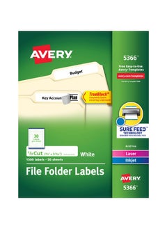 AVERY Trueblock File Folder Labels, 2/3" X 3-7/16", 1,500 Printable Labels, White, Permanent (5366)  - Image 1