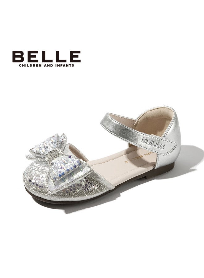 Belle Kids Children's Leather Shoes Crystal Princess Performance Shoes Baby Spring Summer Girls Single Shoes Silver Size 31 - Image 2