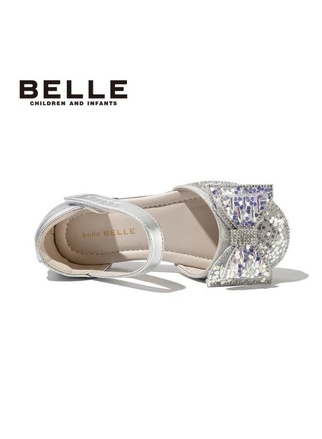 Belle Kids Children's Leather Shoes Crystal Princess Performance Shoes Baby Spring Summer Girls Single Shoes Silver Size 31 - Image 3