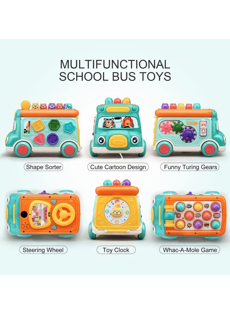 Push Pull Bus Toy for Toddlers, Baby Musical Learning Toys with Sound and Light, Includes Whack-a-Mole Game, Shape Matching, Gear Toy, and Toy Clock, Activity Bus for Early Education - Image 3