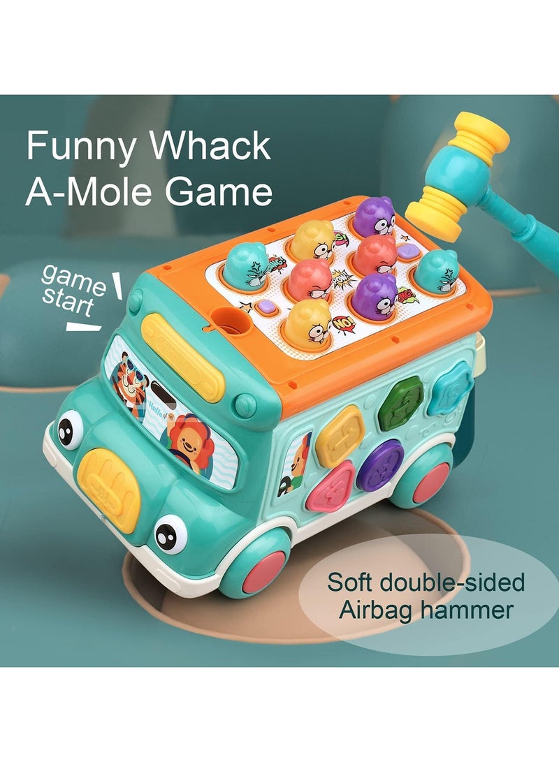Push Pull Bus Toy for Toddlers, Baby Musical Learning Toys with Sound and Light, Includes Whack-a-Mole Game, Shape Matching, Gear Toy, and Toy Clock, Activity Bus for Early Education - Image 4